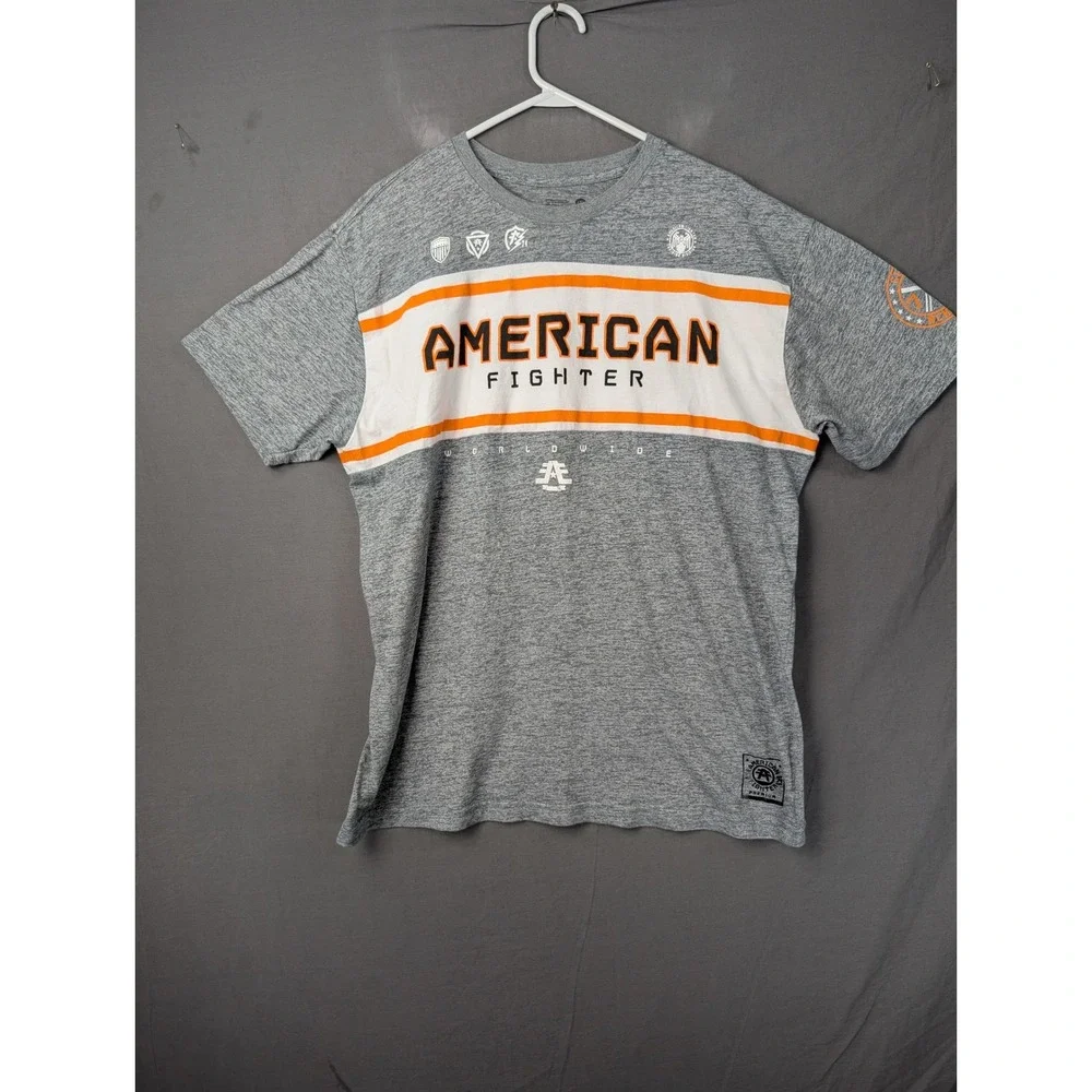 American Fighter Mens T Shirt Gray Orange White Graphic Short Sleeve 2XL Buckle